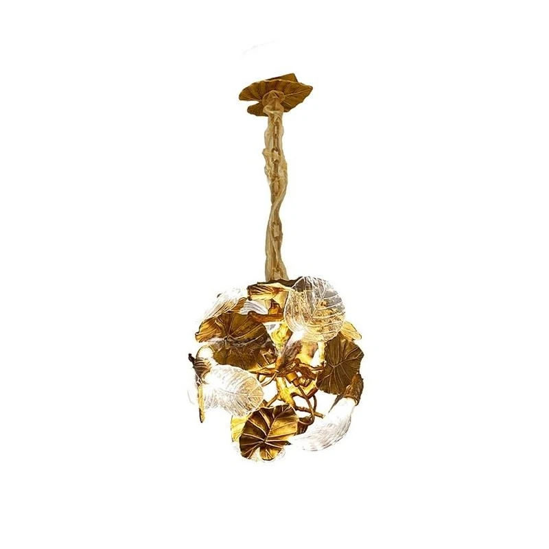 

French all-copper creative chandelier Art window dining room ball lamp Modern minimalist bar cloakroom leaves