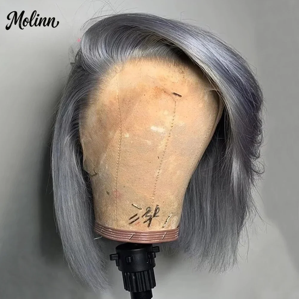Dark Grey Wig Straight Short Bob Lace Front Wigs Synthetic and blend Pre Plucked Free Part Daily Cosplay On Clearance for Women