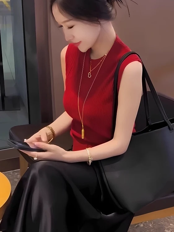 

Faionable Svel round Ne Knitted Sweater Women's Sle Summer New Design Slimming Versatile Top Pure Desire Trend