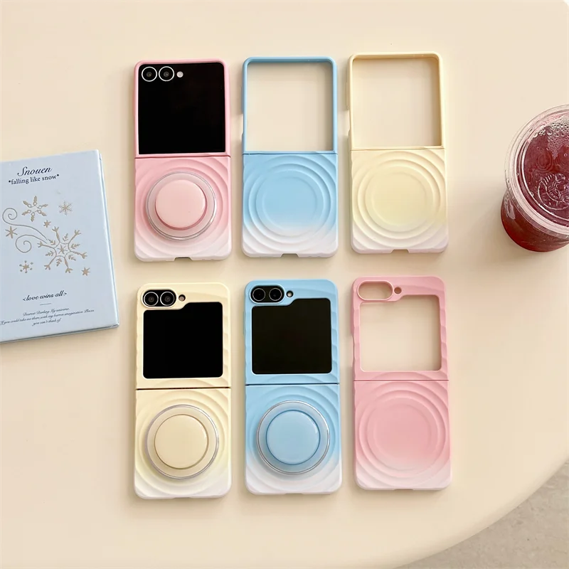 

Fashion Gradient Color Wave Silicone Shockproof Phone Case For Samsung Galaxy Z Flip 4 5 6 7 Magnetic Bracket Protective Cover