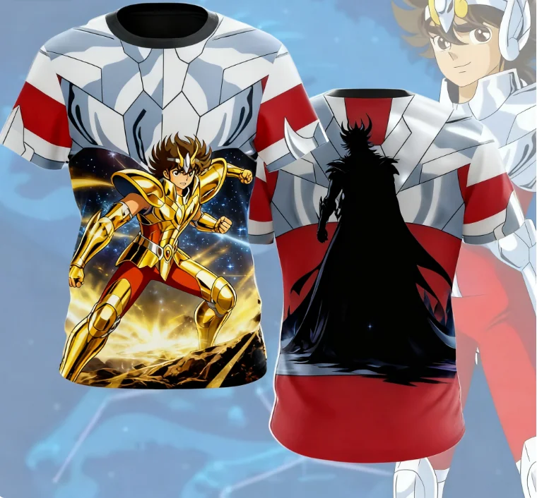 Hot Saint Seiya Pegasus Cosplay T-shirts Children's 3D Printed Animated T-shirts Men's and Women's Short-sleeved T-shirts