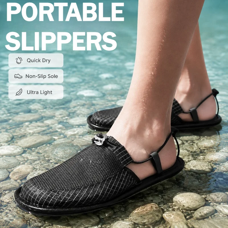 Foldable Quick Dry Slippers Anti Slip Lightweight Barefoot Wading Shoes Travel Camping Beach Hotel Outdoor Back Strap Sandals