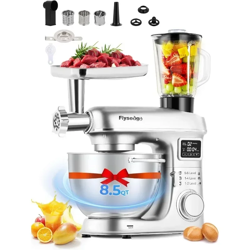 Flyseago Stand Mixer Multifunctional Fermentation Electric Kitchen Mixer with Stainless Steel Bowl Glass Jar