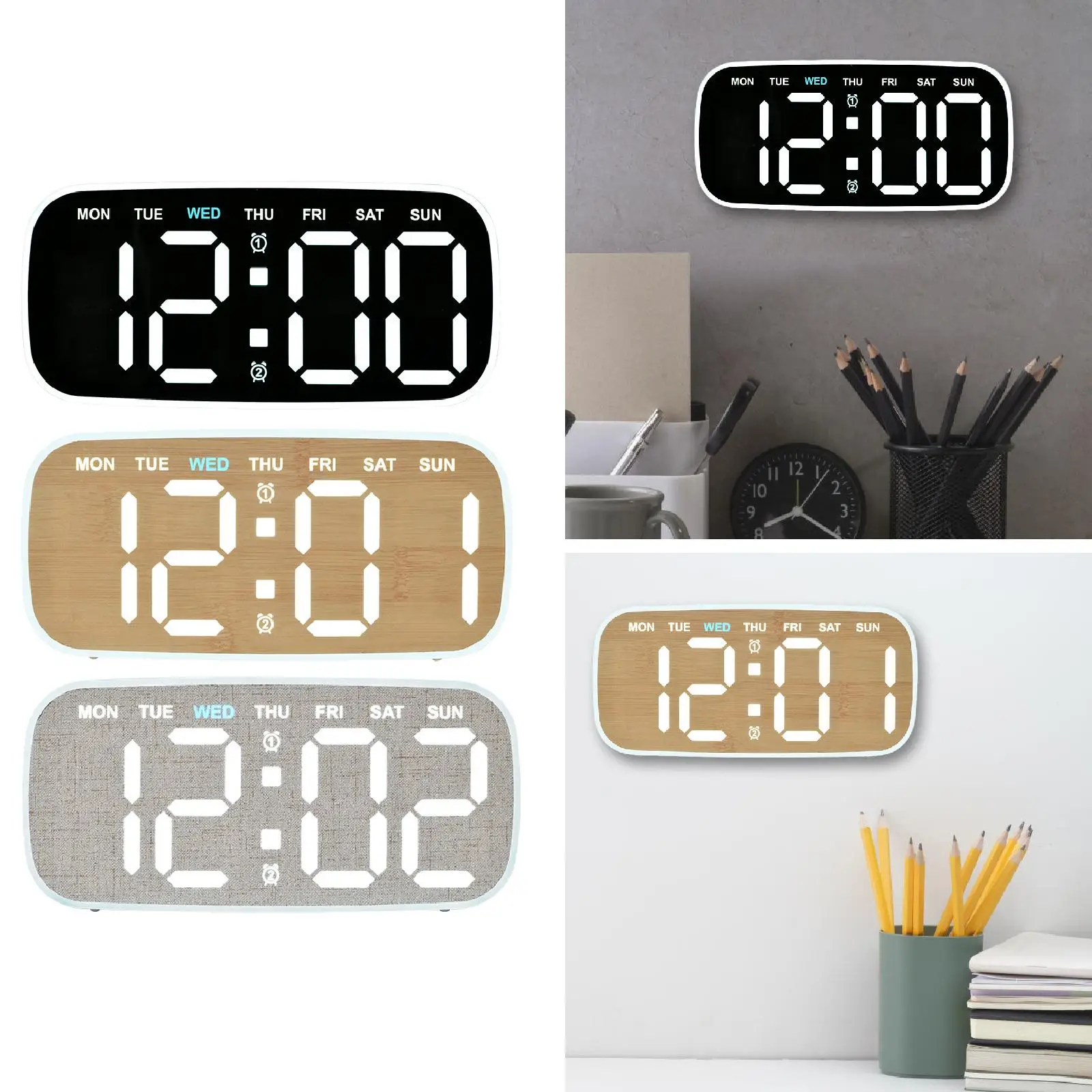 LED Digital Alarm Clock, Date Week Display,Easy to Use Brightness Adjustable Desk Clock,Calendar Clock for Home, Bedside