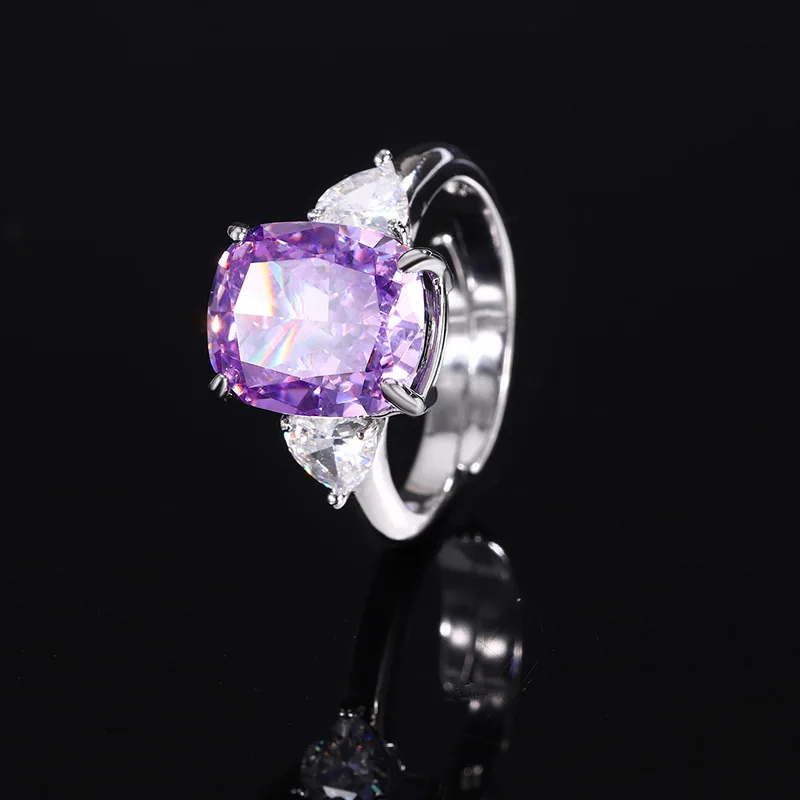 

Jewelry with base, gold-plated, high-carbon , ice-flower diamond, copper inlay, simple chunky square ring f