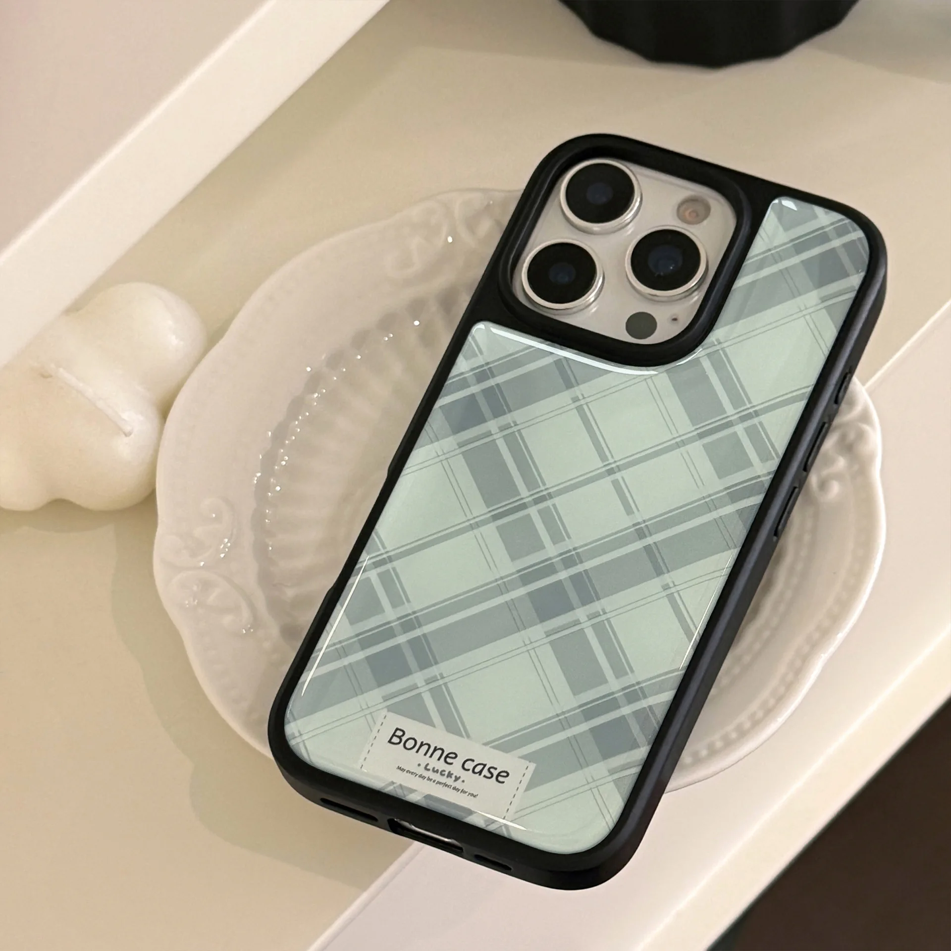 Koreanische geometrische karierte Tropfenkleber-Handyhülle für iPhone 16 15 14 13 12 Pro Max Plus 11 XR stoßfeste schützende Hartschale ﻿