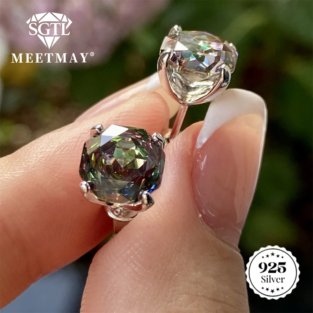 Bocarman Rose Cut Ohrstecker aus S925 Silber mit Paraiba Farbverlauf Zirkonia, Hypoallergener Glamouröser Schmuck für Sie – Detail 6