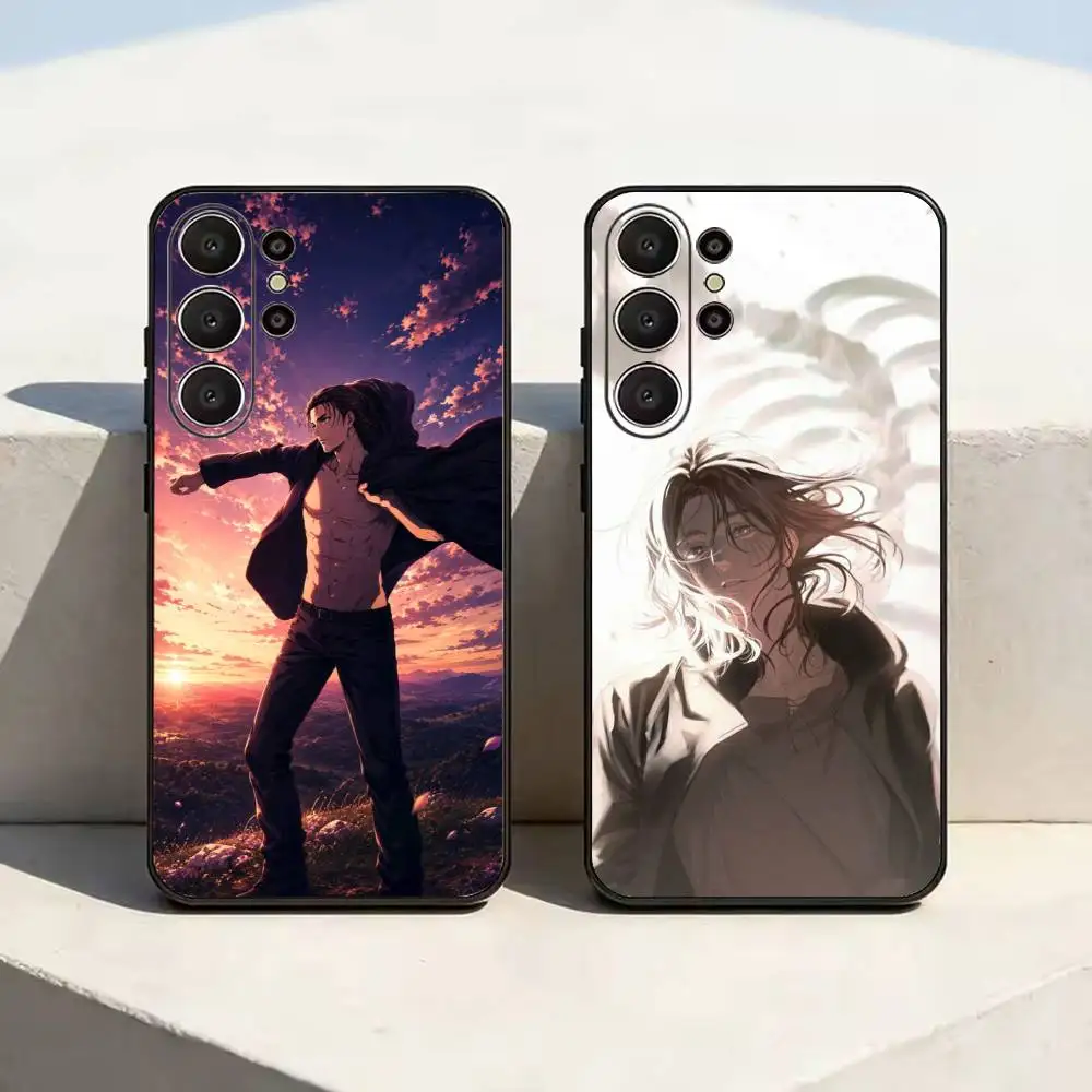 Anime AOT Eren Yeager Phone Case For Samsung S26,S24,S21,S22,Plus S23,S30,Ultra,S20,Fe,Black Soft Silicone