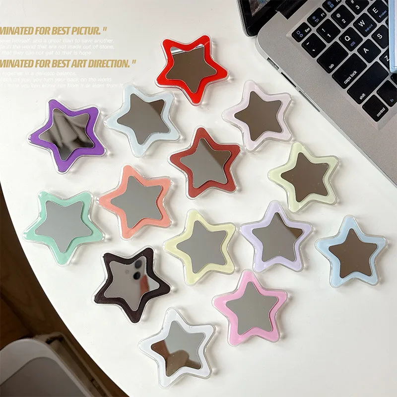

Solid Color Star Makeup Mirror Mobile Phone Finger Ring Holder Phone Bracket Stand Socket Phone Holder For iPhone 14 15 16 17