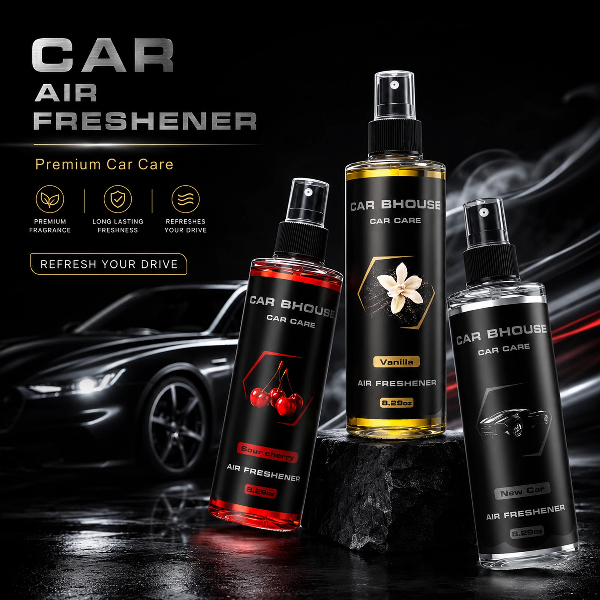 7 Scents Premium Car Fragrance Spray, 245ml/8.29oz Large Capacity, Long-Lasting Fragrance, Suitable for Car, Home, Hotel, Gift