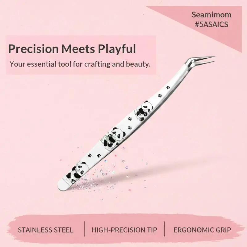 1pc Stainless Steel Curved Stickers Tweezers Anti-static High Precision Hand Account Craft Tweezers Cartoon Style
