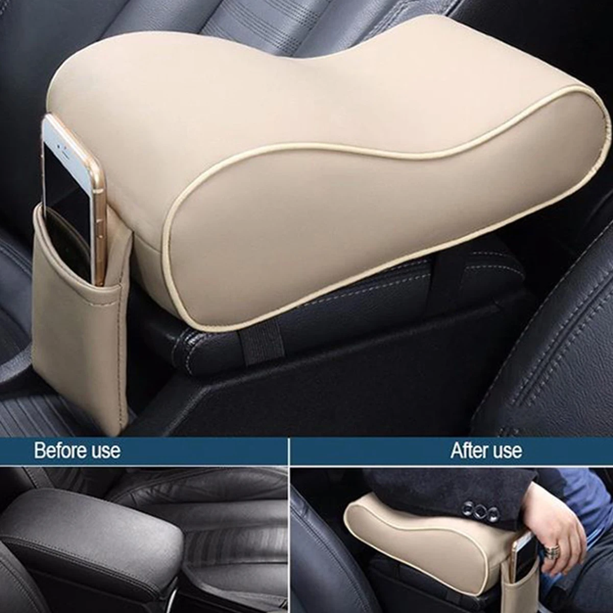 

Easy Install Leather Armrest Pad Car Center Console Cushion Universal Fit Supportive Rest Pillow Mat Black Red