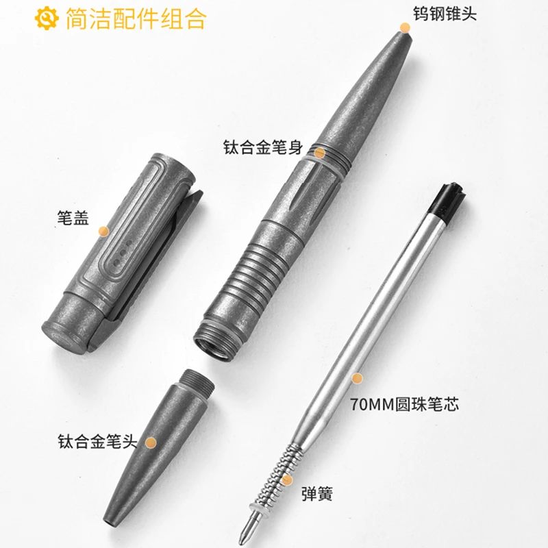Imagem -06 - Titanium Alloy Tactical Business Pen Tungsten Steel Tail Cone Broken Window Signature Pen Neutro Outdoor Edc Ferramenta