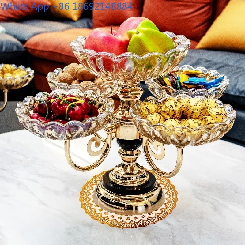 

European Style Fruit Plate Snack Plate Creative Modern Living Room Coffee Table Large Crystal Glass Three-Layer Fruit Plate