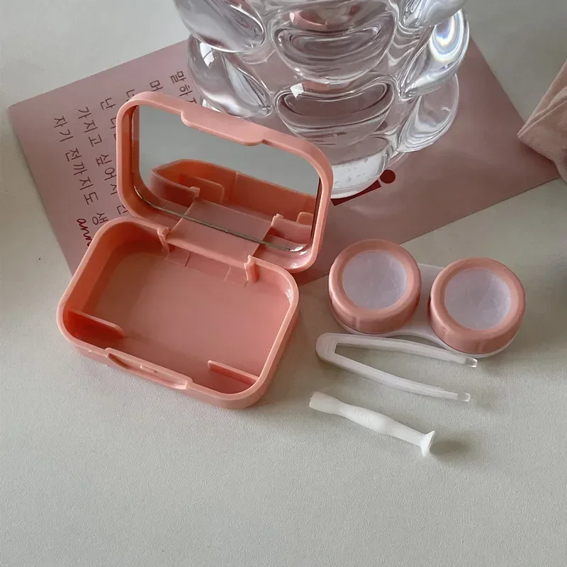 Pink Rose Heart Contact Lens Case Girls Container Travel Contact Lenses Box Kit with Built-in Mirror Tweezer Contact Applicator
