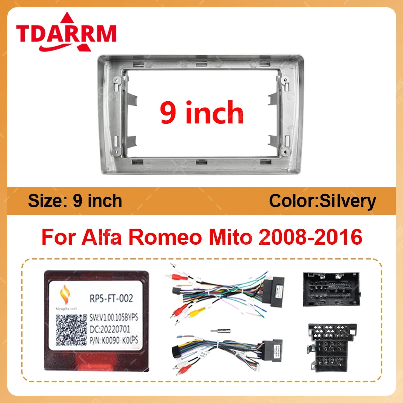 

TDARRM For Alfa Romeo Mito 2008-2016 9inch Silvery Car Radio Fascias Frame Stereo Panel Harness Wiring Power Cord Adapter Canbus