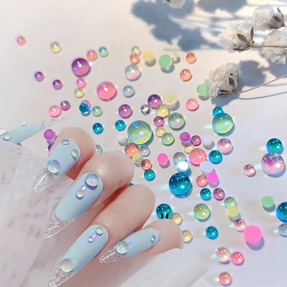 

3D Mermaid Beads Round Rhinestone Nail Art Shiny Crystal Gems Aurora Nail Diamond Glass Beads Flatback Nail Art Strass