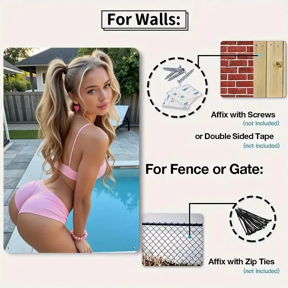 ملصق معدني لفتاة بيكيني عتيقة مقاس 8 × 12 بوصة، لافتة ألومنيوم مقاومة للماء لديكور المنزل والمقهى
