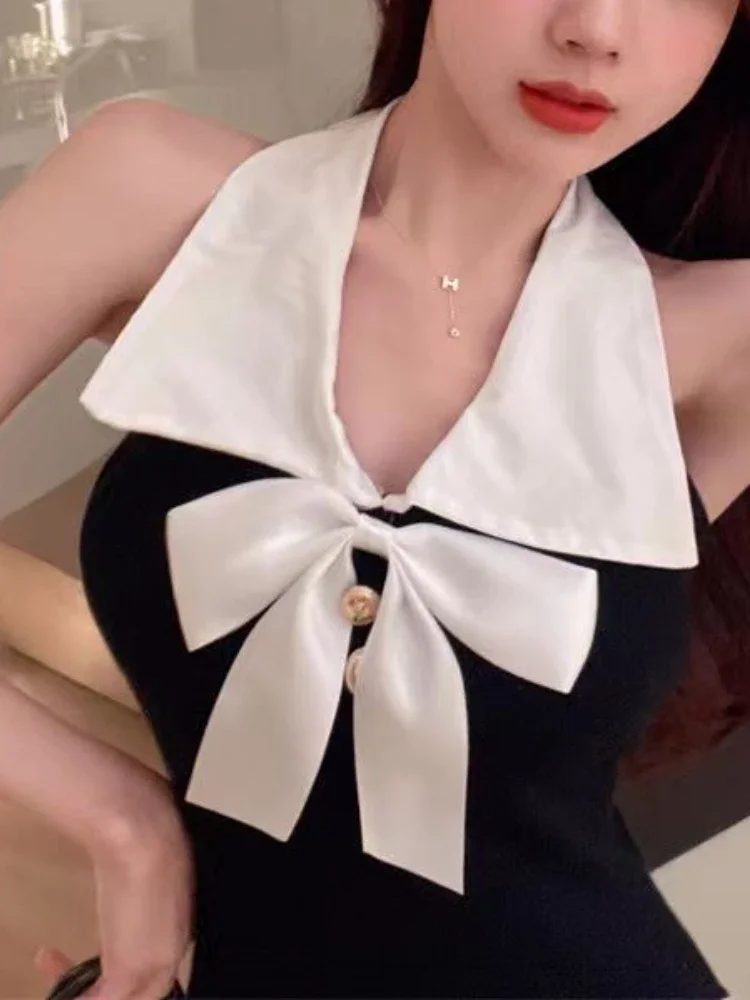 Vestidos sem costas femininos halter verão estilo coreano fino temperamento faculdade hotsweet mini moda simples all-match chique ulzzang