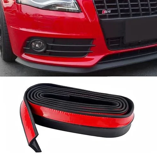 Labio de parachoques delantero de goma de fibra de carbono, Protector de 2,5 M, tira de parachoques, alerón, falda lateral, Protector de goma antiarañazos, Universal para coche