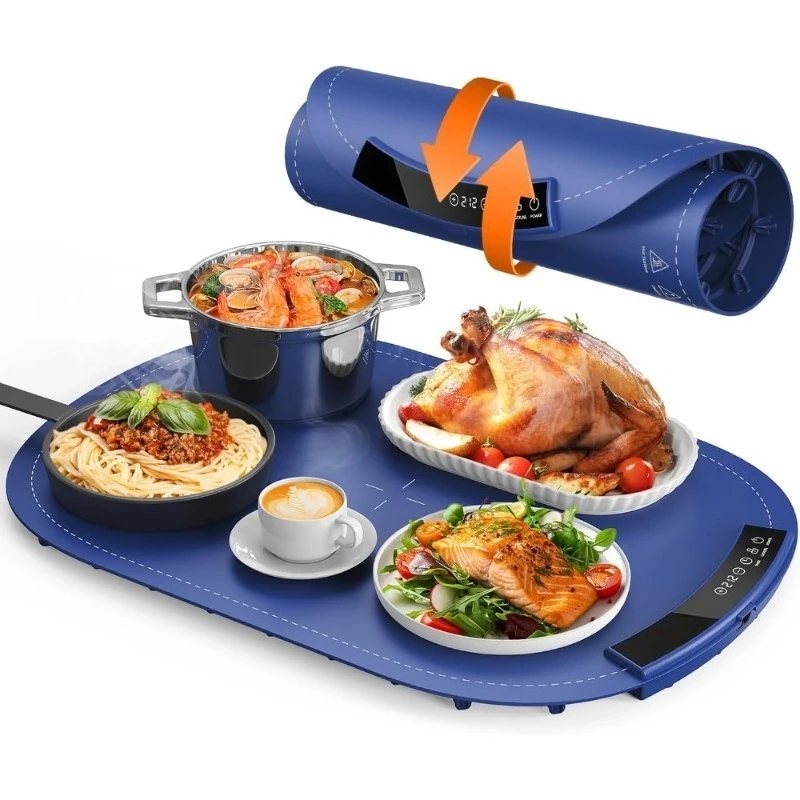 

Свернутый силиконовый электрический согревающий коврик с ровным нагревом, 7-настройством температуры, автоматическое отключение, поднос для шведского стола