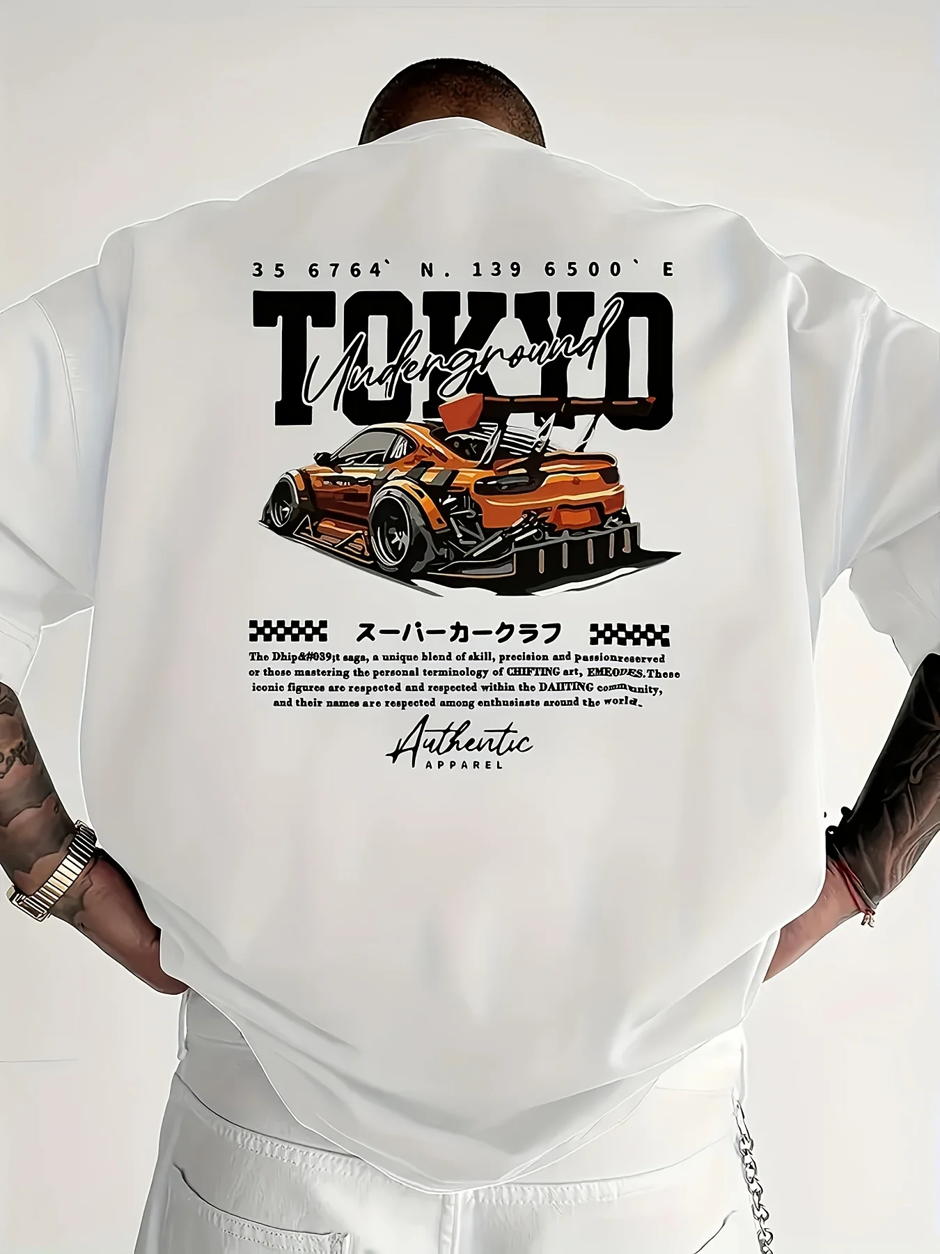 Men's Summer   Cotton Fashionable Casual Loose Large Size Japanese Tokyo Pattern Printed Round Neck Short Sleeve T-shirt Top