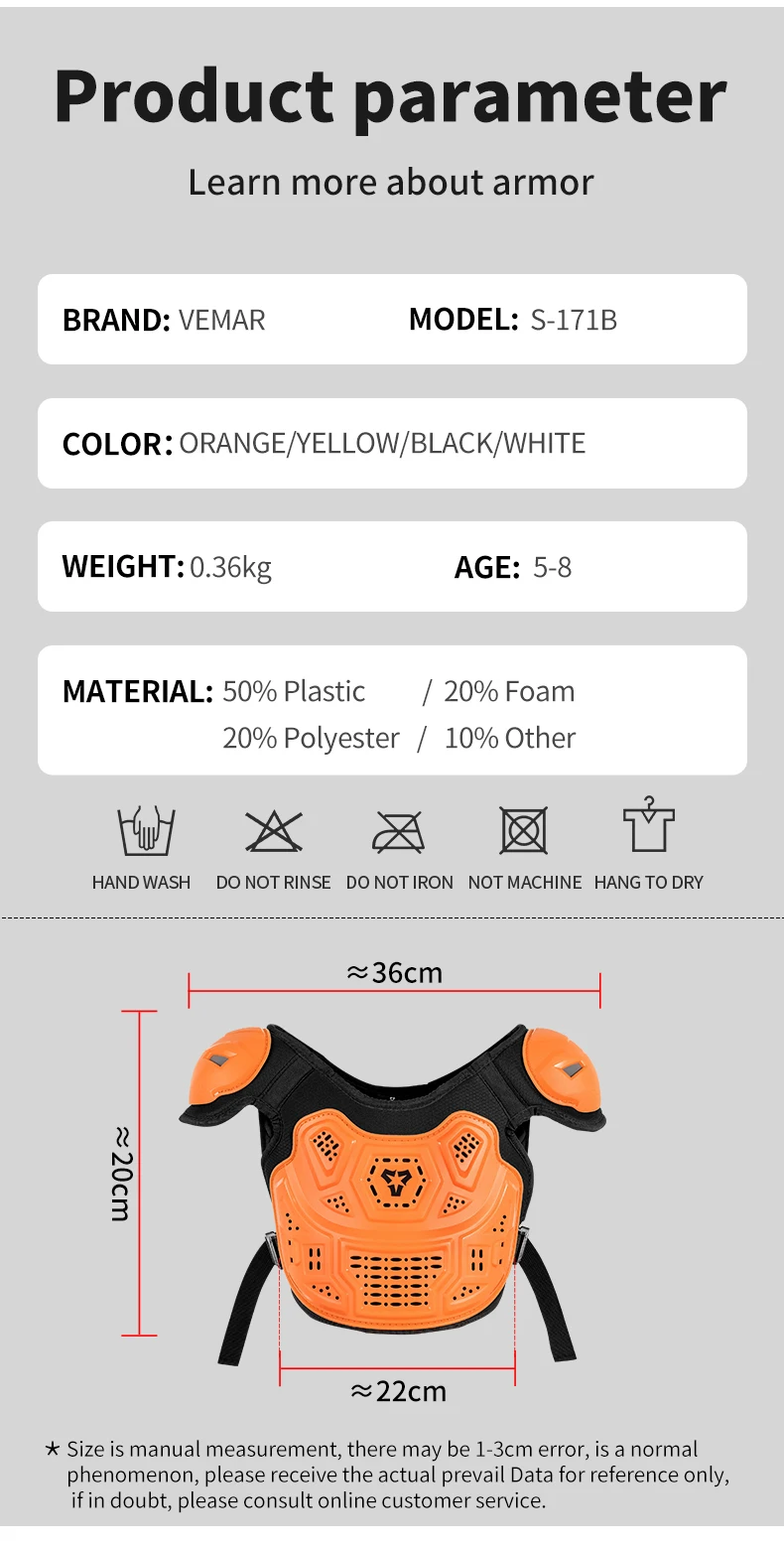 Kids Motorcycle Riding Body Armor/Elbow Knee Protector Children Motocross Back Vest Chest Off-Road Moto Cycling Protective Gear