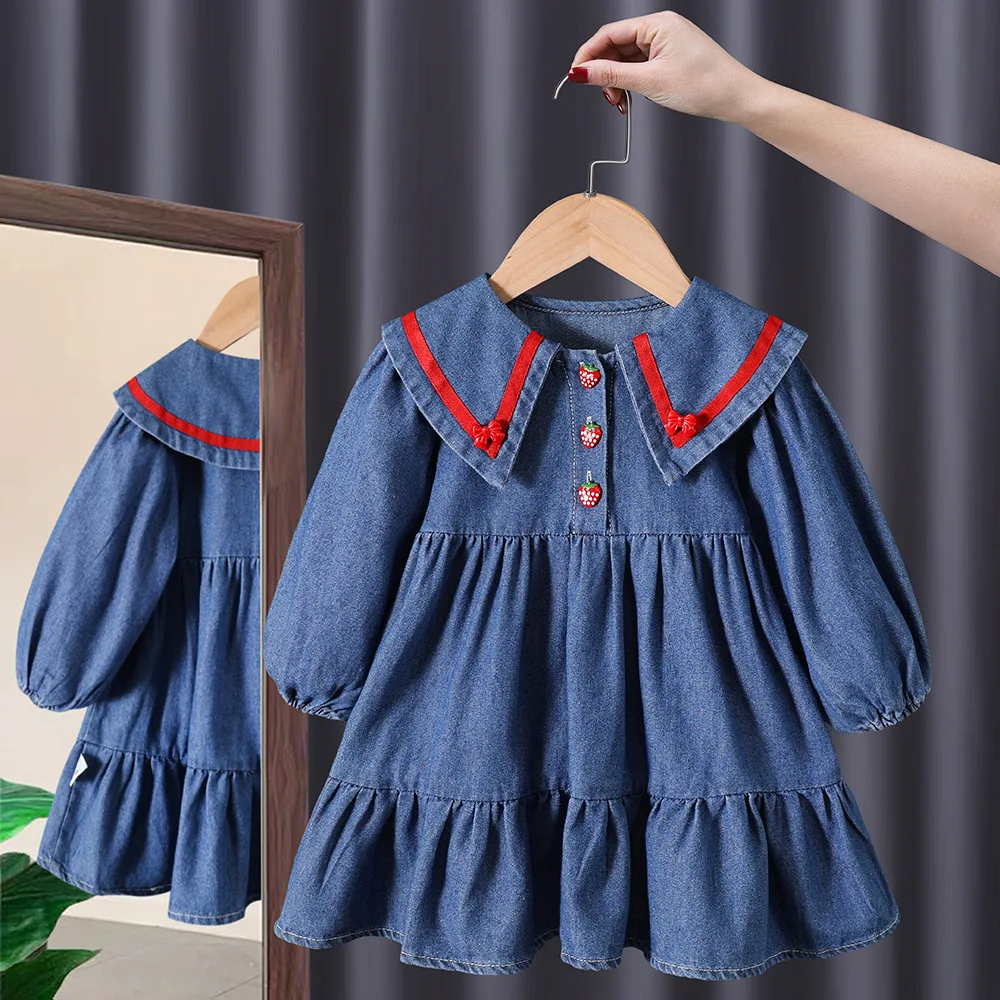 

Girls Princess Dress Spring Autumn Children Baby Infants Kids Sweet Demin Patchwork Party Dresses Vestidos