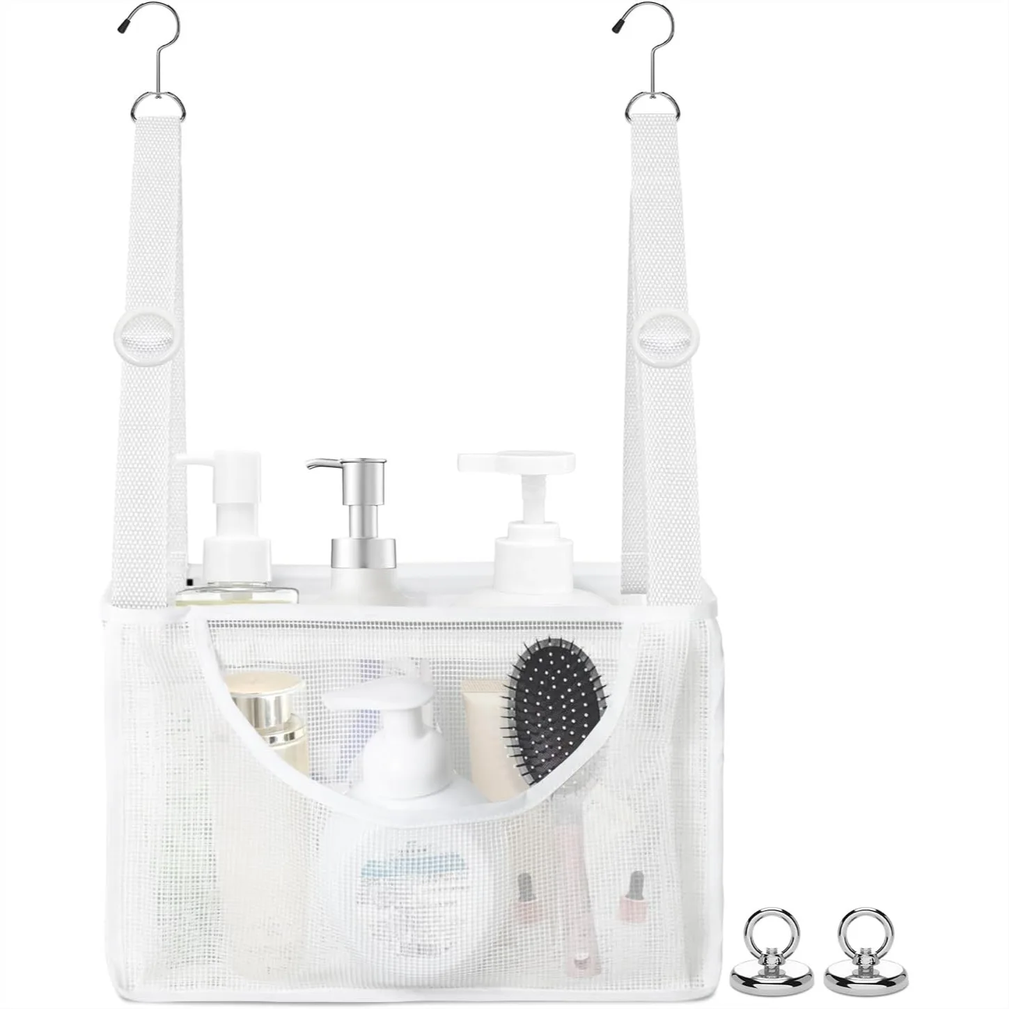 

PVC Mesh Hanging Shower Caddy with Magnetic Hooks, Portable Travel Bag for Camping Cruise Dorm Gym