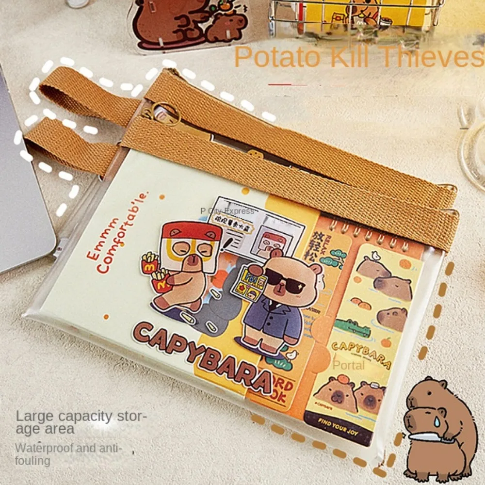 Transparent Capybara Document Bag Waterproof Large Capacity Capybara File Bag Portable Transparent and Visible Zip File Bag