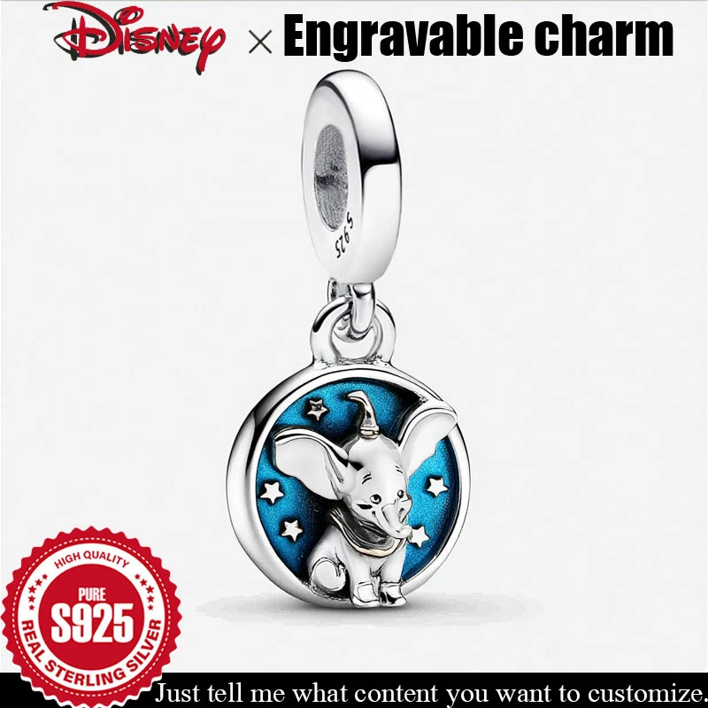

Customizable pendant 925 Sterling Silver Engravable Charms Disney Dumbo Starry Round Badge Original DIY Beads Fine Jewelry