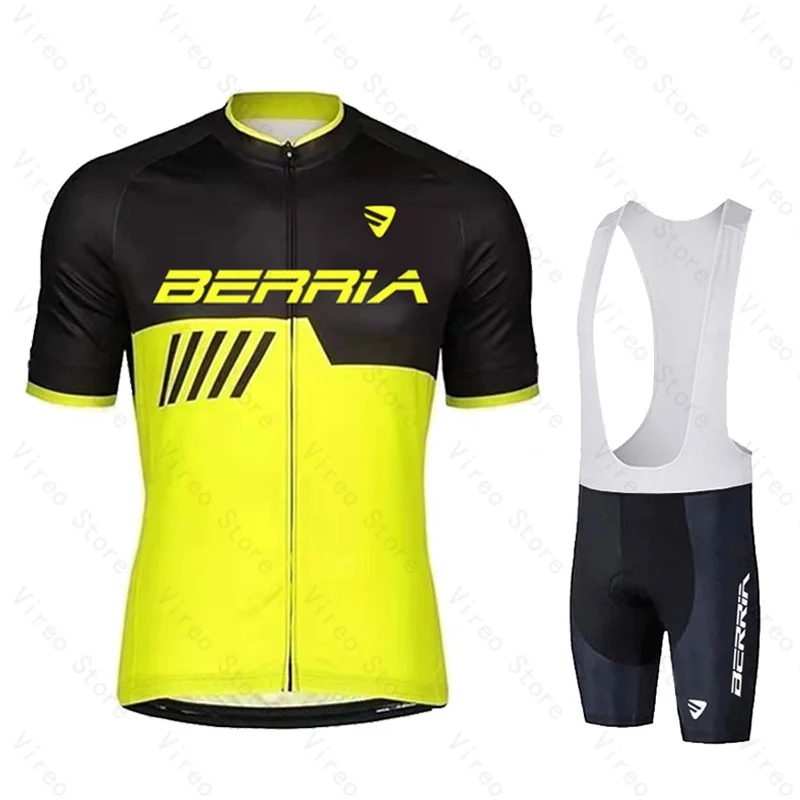 

Men's Cycling Jersey Set Short sleeve and Bib Shorts Pro Race Bicycle Clothing Suit Summer MTB Ropa Maillot Breathable BERRIA