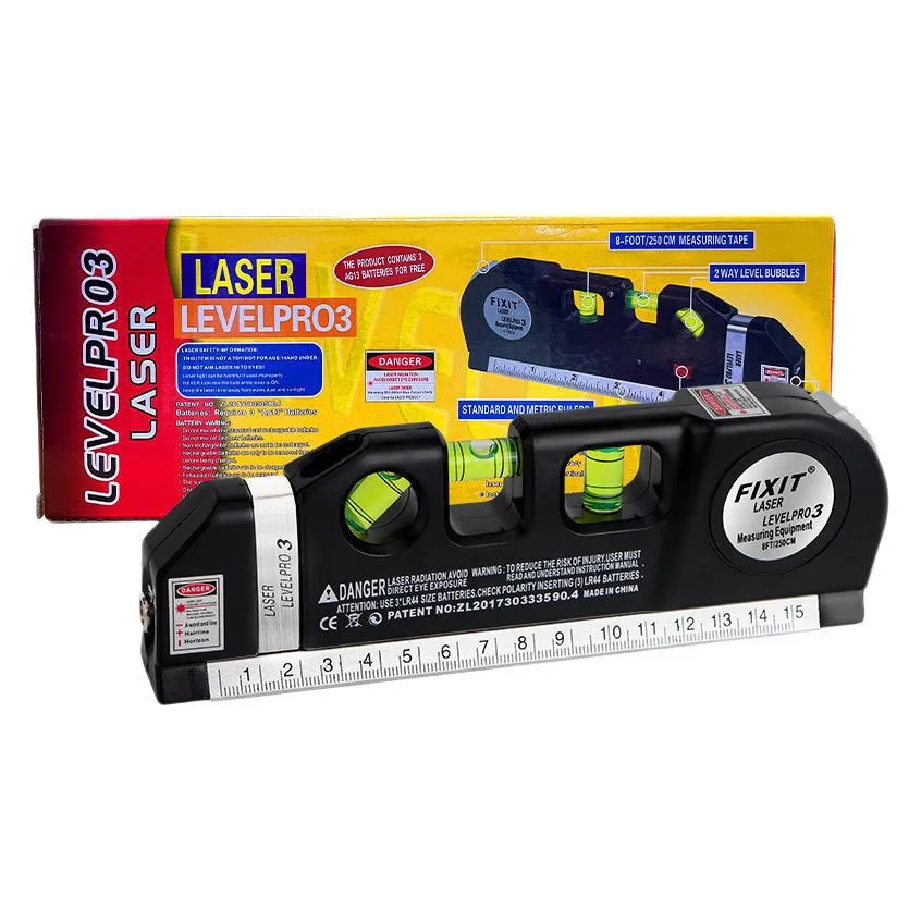 أداة تسوية ليزر متعددة الأغراض لمستوى الليزر مع شريط قياس قياسي 8FT 2.5M ومسطرة مترية