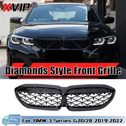 XVIP 프론트 범퍼 키드니 그릴, 광택 블랙 다이아몬드 스타일 그릴, BMW 3 시리즈 G20 G21 2019-2022 320 330i xDrive M340i 용