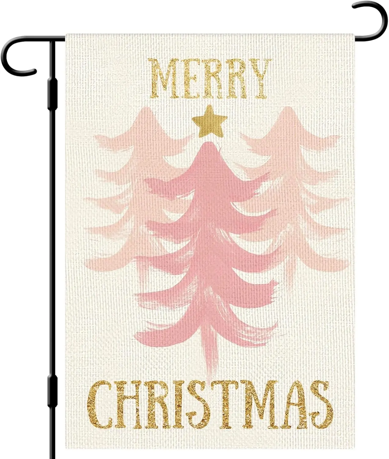 DLZDN Pink Merry Christmas Evergreen Tree Garden Flag 12×18 Inch Double Sided Rustic Farmhouse Yard Flag Christmas Winter Outdoo