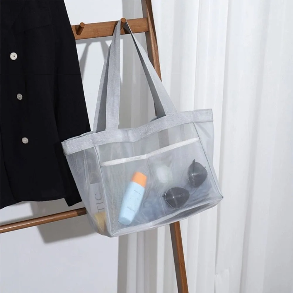 Large Capacity Mesh Beach Bag Breathable Transparent Nylon Travel Net Handbag Portable Quick Dry Bathing Wash Pouch Grooming