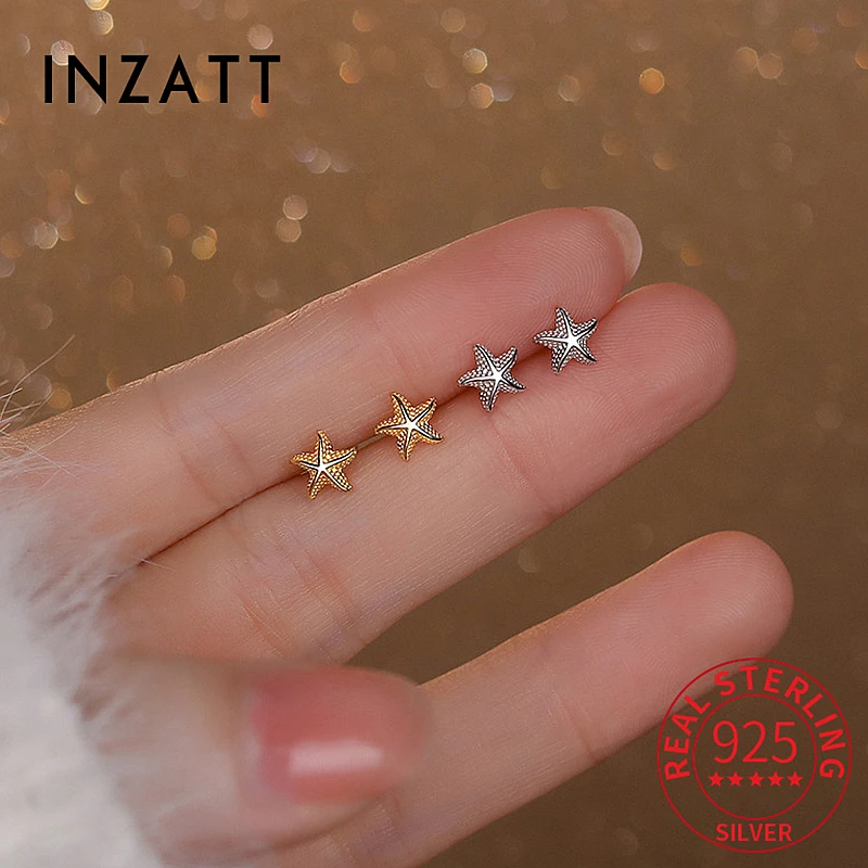 INZATT Real 925 Sterling Silver 4/5/6MM Starfish 18K Stud Earrings for Women Cute Fine Jewelry Ear Hole Care 2024 Summer Ocean