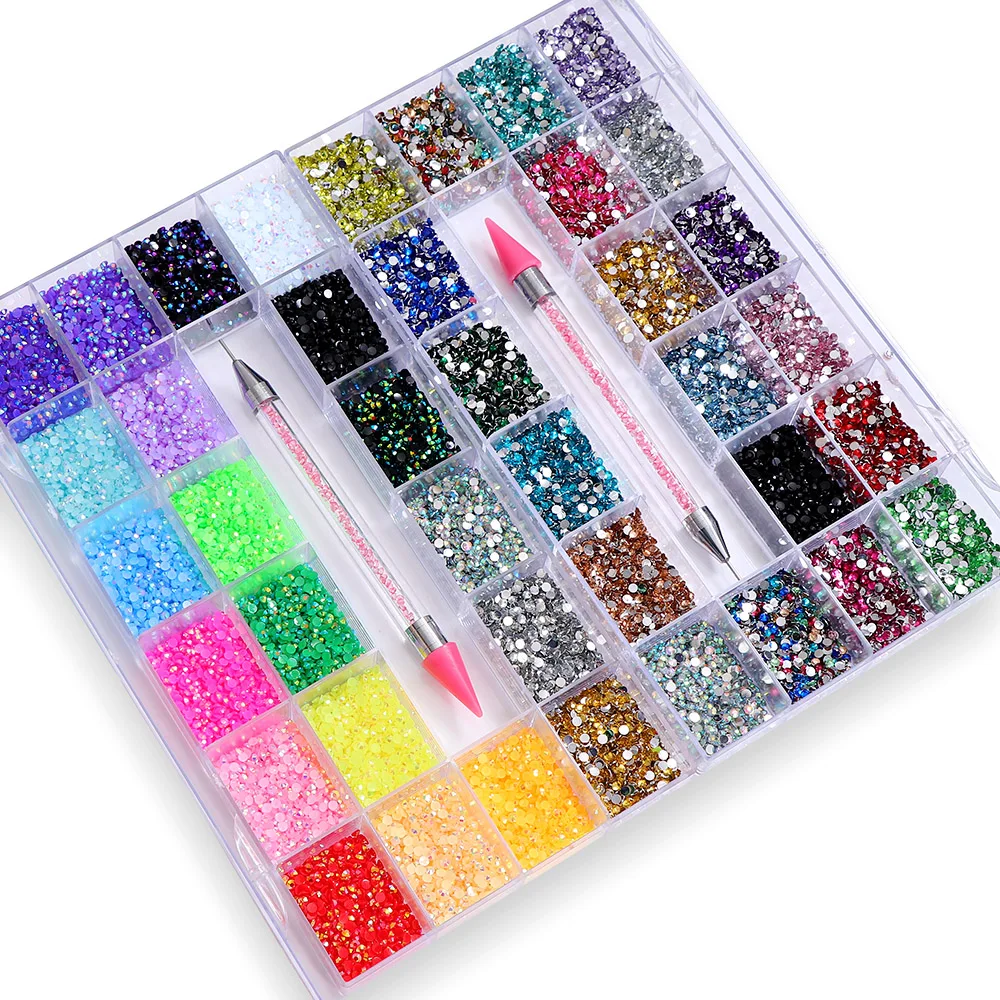 3mm Clear AB Crystal Rhinestones Set Round Resin Flatback Colorful Glitter Gems Nail Accessories DIY 3D Nail Art Decorations