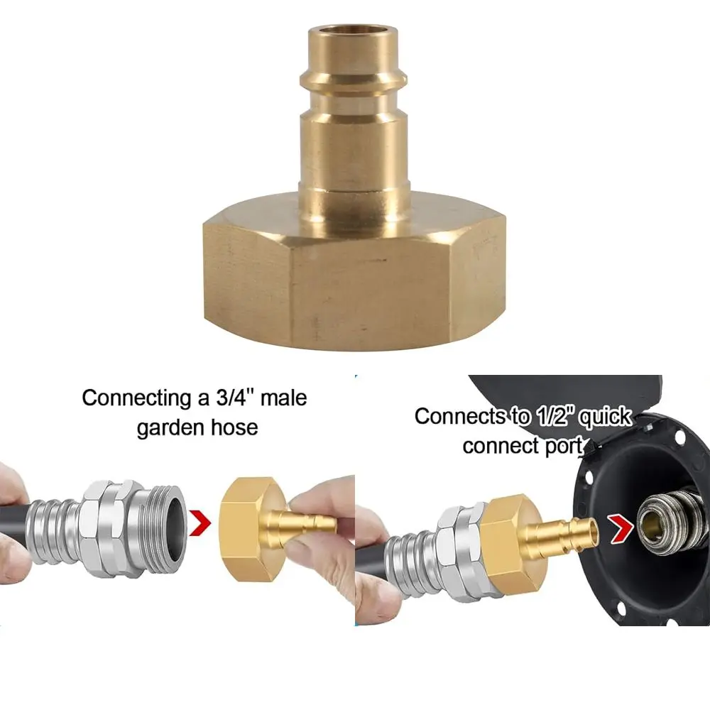 Brass RV Water Hose Quick Connect Fittings Golden 1/2 Quick Connect to 3/4 Garden Hose RV Spray Port Quick Connect Adapter