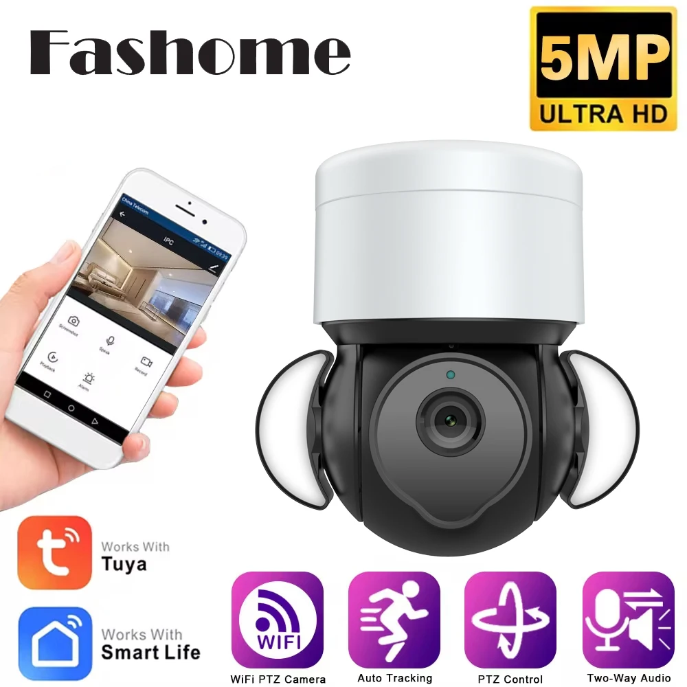 Tuya 5MP Wifi IP Camera Outdoor PTZ Auto Tracking Surveillance Camera Night Vision Motion Detect Two Way Audio WiFi Network Cam