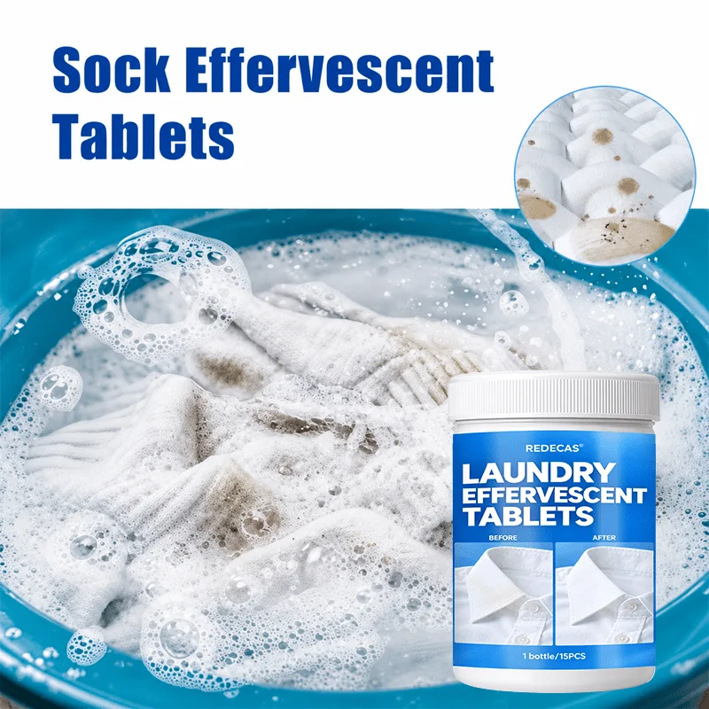 Sock Cleaning Effervescent Tablets - Gentle Removal of Stubborn Stains, Deodorizes & Freshens, for Socks, Stockings & Fabrics