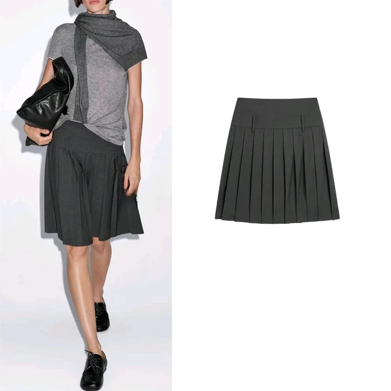 

Autumn Winter New ey A-Line Skirt Women's College Sle High Waist Pleated f Body Skirt Polyester Fiber Casual Wear