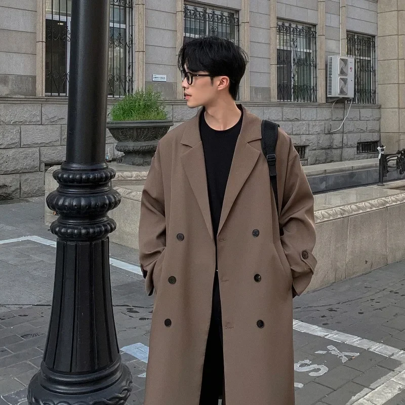 New Autumn Fashionable Trench Coat Double Breasted Men\'s Mid To Long Knee Length Trench Coat with Double Breasted Jacket