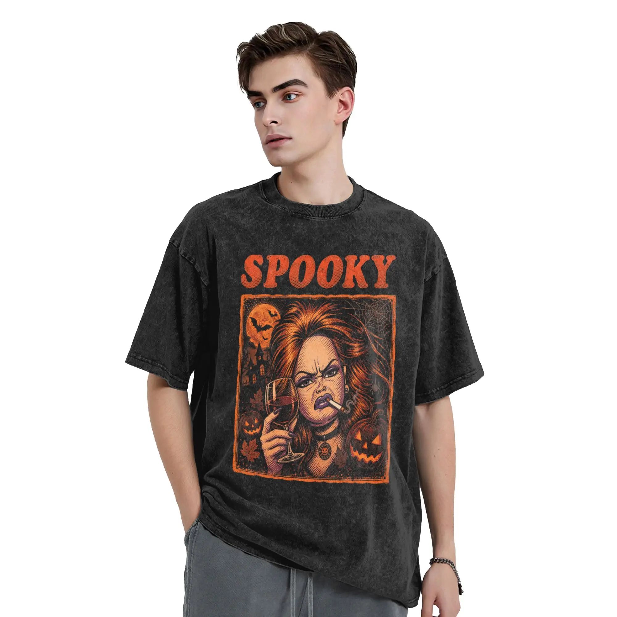Spooky Halloween Disgusting Smoking Doll Meme T-Shirt  Hip Hop T-Shirts Short-Sleeve Y2K Funny Tops Cotton O Neck Top Tees