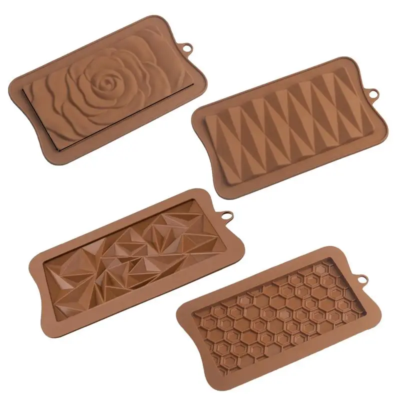 Hexagon Rose Shape triangle Diagonal Pattern Chocolate Bar Mold Candy Silicone Mould Baking Tool