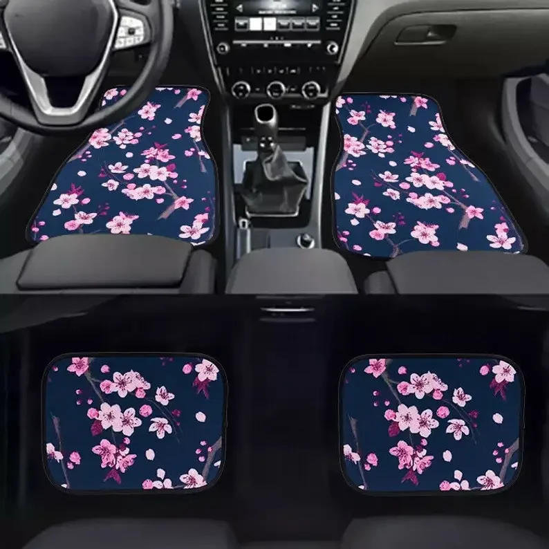 4pcs jdm sakura flower fabric floor mats interior carpets universal