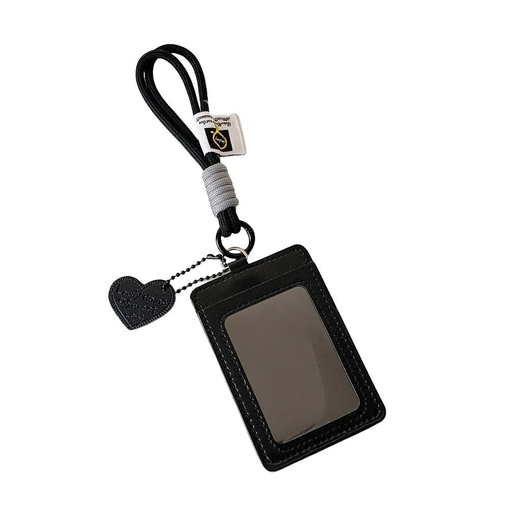 

ID Card Protective PU Leather Bus Card Cover Credit Card Key Chain Korean Photocard Holder Love Heart Pendant Keyring