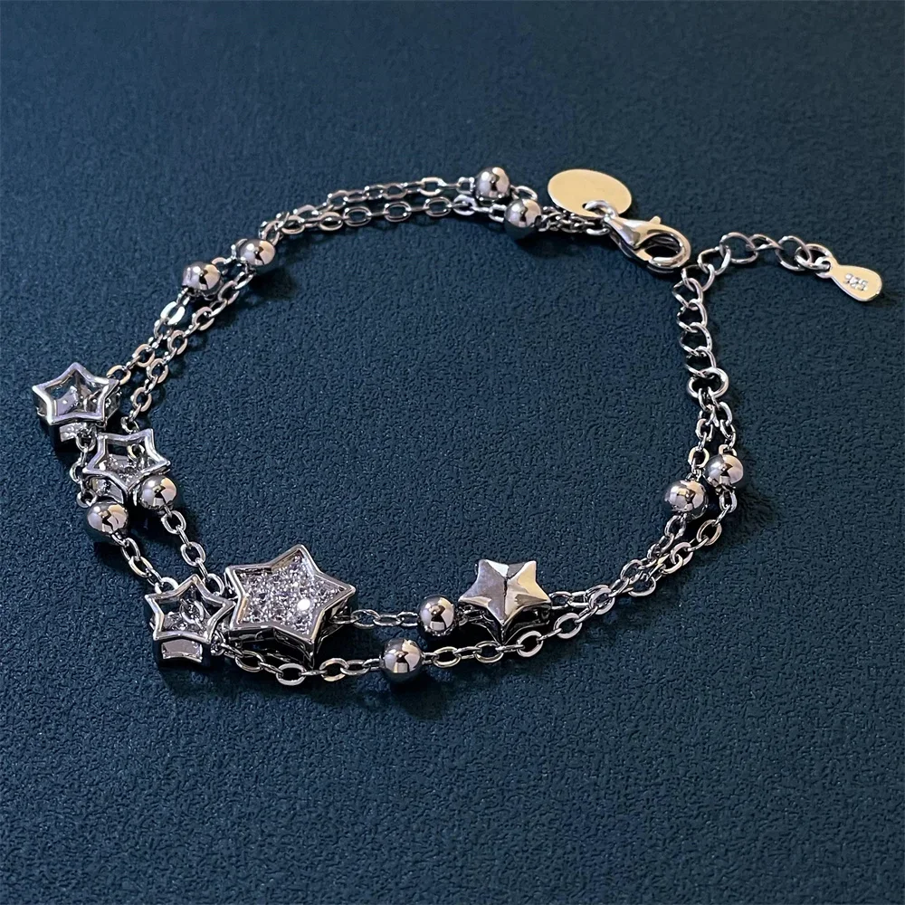 S925 Sterling Silver Bracelet Exquisite Star Beads Charm Women Fashion Wedding Party Gift Jewelry