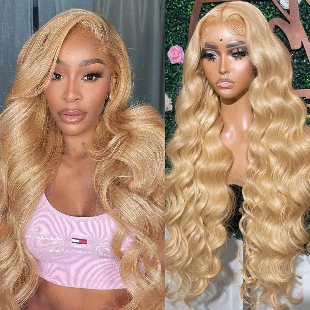 

Body Wave13×6 Lace Front Human Hair Wigs Transparent 220% Density Pre Plucked Honey Blonde Lace Frontal Wig For Women 27#