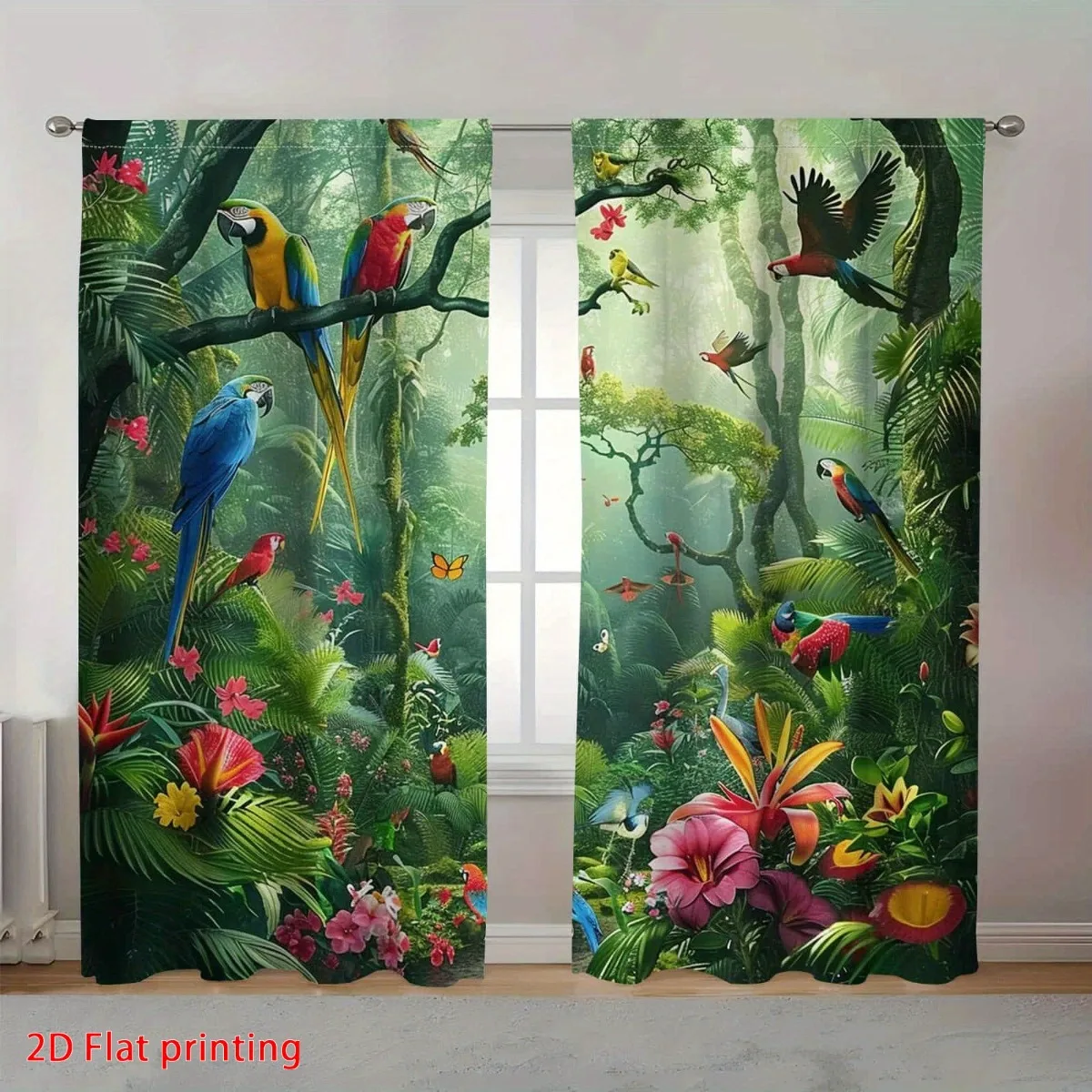 Tropical Jungle Curtains Home Decoration Botanical Floral Rainforest Macaw Print Window Drapes Living Room Curtains